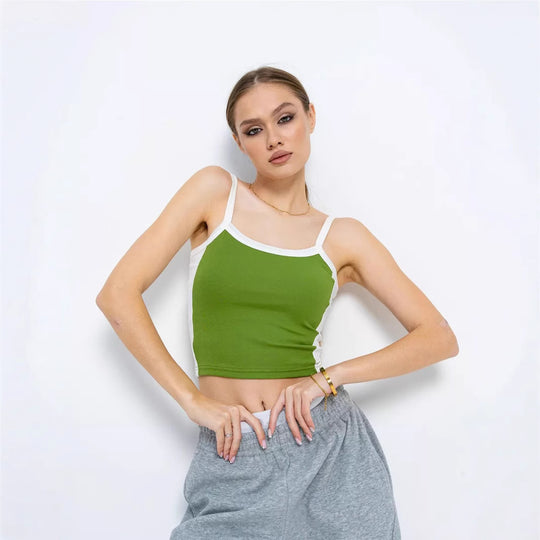 Damen modisches Crop-Top mit verstellbaren Trägern und Kontrastnähten R&B