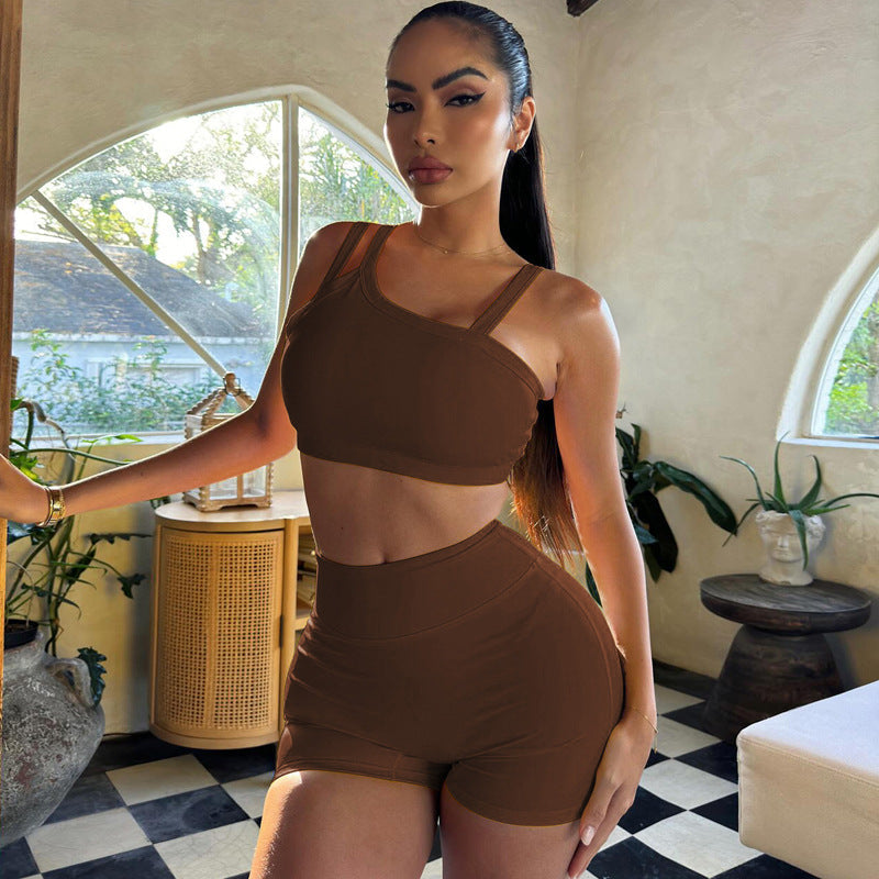 Damen Sportliches Crop-Top und High-Waist Short Set R&B