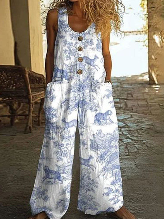 Damen Lässiger Patchwork-Jumpsuit mit Knopfdetails R&B