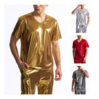 Herren Glänzendes V-Ausschnitt T-Shirt aus hochwertigen Materialien