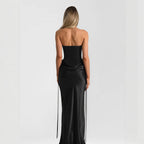 Damen elegantes figurbetontes Abendkleid mit raffiniertem Rüschendesign und verstellbaren Trägern R&B