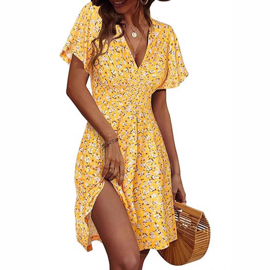 Damen Kurzarm Sommerkleid mit floralem Muster R&B
