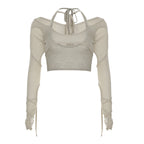 Damen Crop-Top mit raffinierten Rüschendetails und langärmligem Design R&B