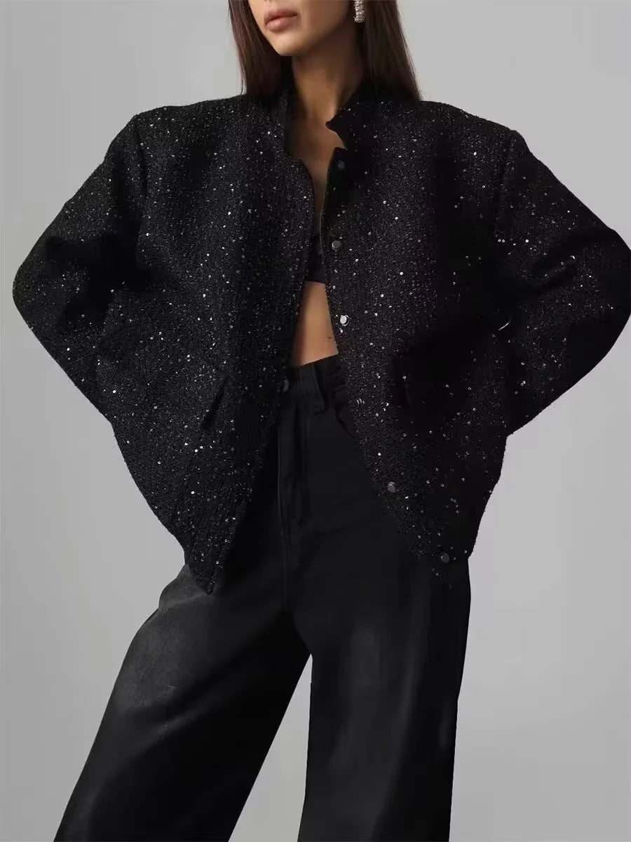 R&B | Gold Pailletten Stehkragenjacke