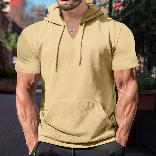 Herren lässiges Kapuzenshirt mit V-Ausschnitt und praktischer Bauchtasche R&B