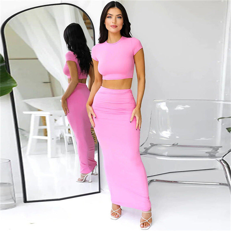 Damen elegantes Maxi-Kleid und crop-top Set mit figurbetontem Schnitt R&B