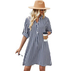 Damen gestreiftes Button-Down Hemdkleid
