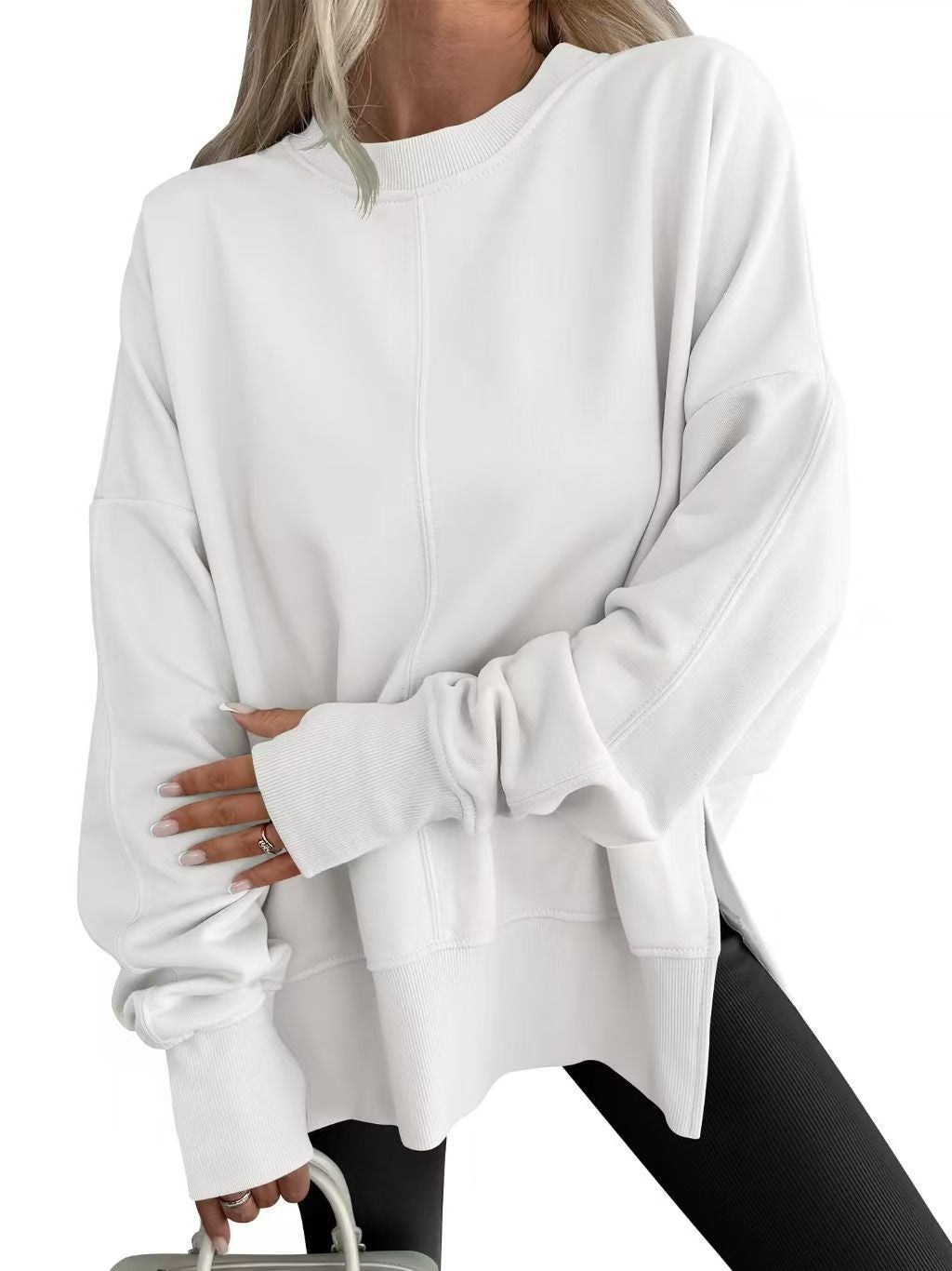 Damen Bequemer Langarm-Sweater mit Seitenschlitzen R&B