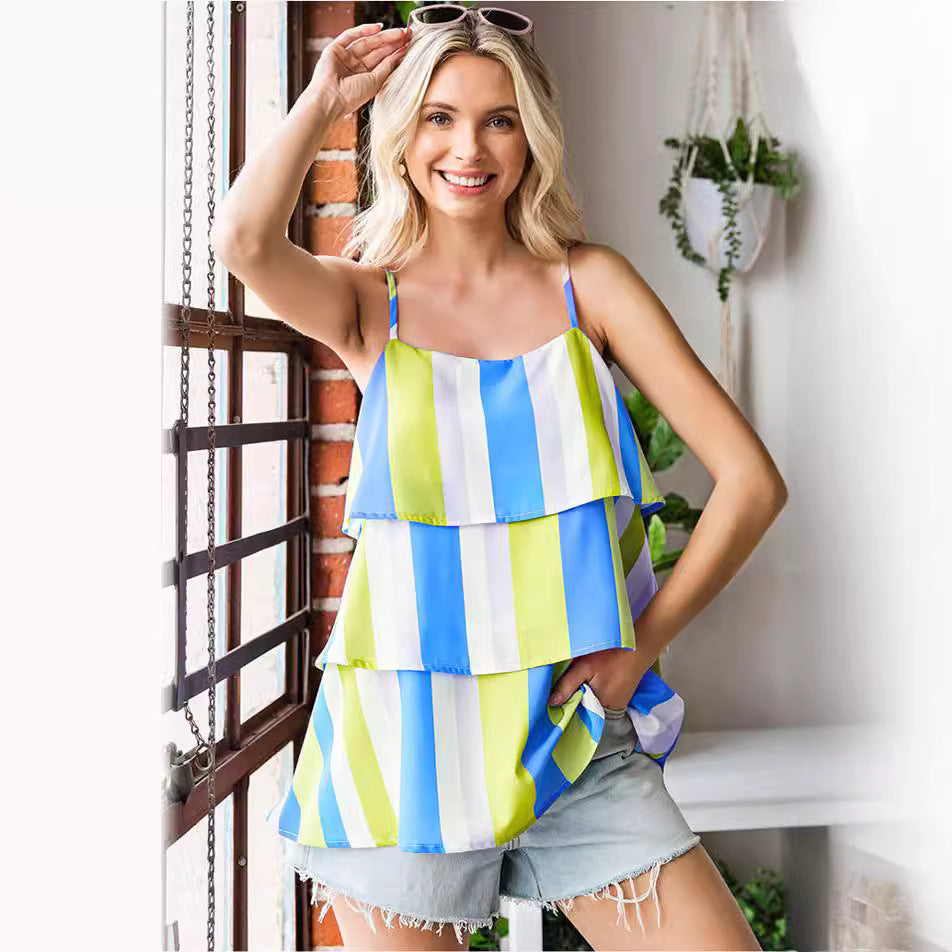 Damen luftiges Streifen-Top mit geschichtetem Design R&B