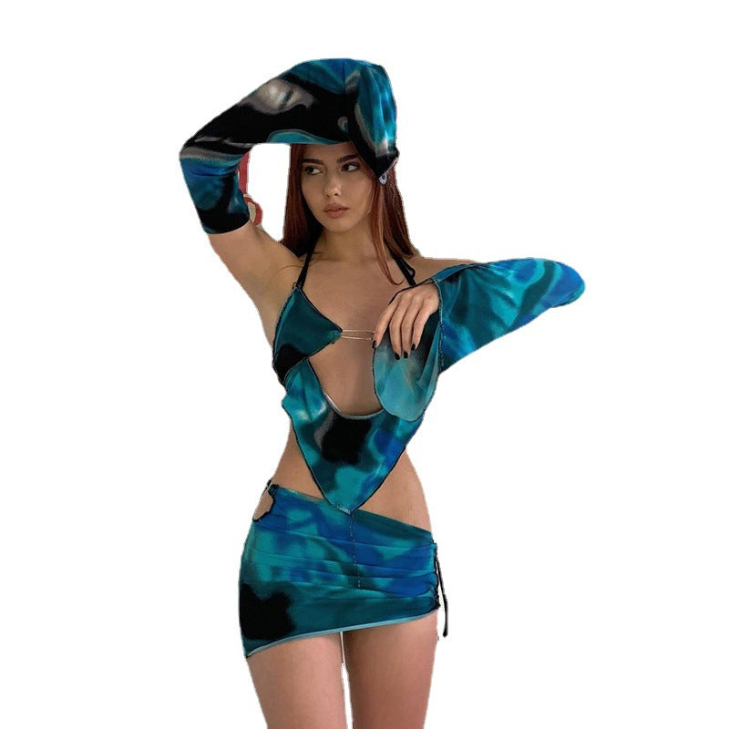Damen Mini Kleid mit einzigartigem Cut-Out-Design und stilvollen Ärmeln R&B
