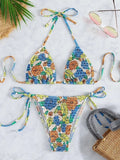 Damen Triangel-Bikini mit farbenfrohem Strukturdesign und verstellbaren Trägern R&B
