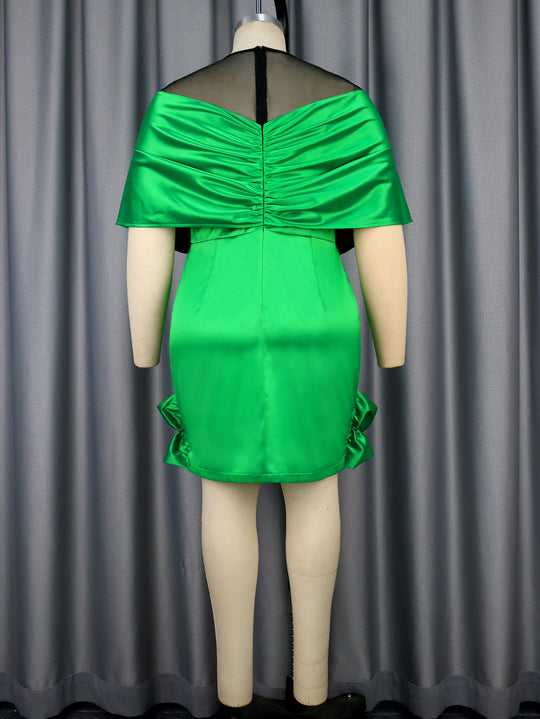 Damen elegantes Kleid mit asymmetrischem Volant und Rüschenabschluss R&B