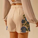 Damen Shorts mit floralem Design und hoher Taille R&B