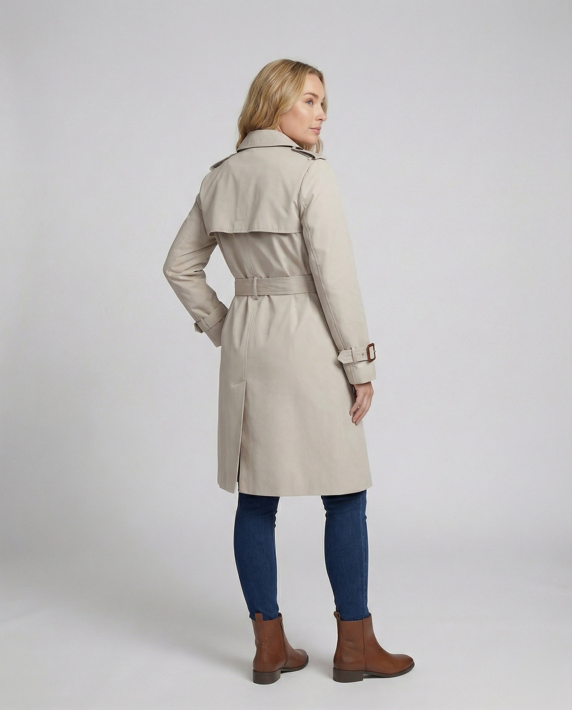 Lässiger Damen Trenchcoat Oversize Design Herbst Jacke in Grau