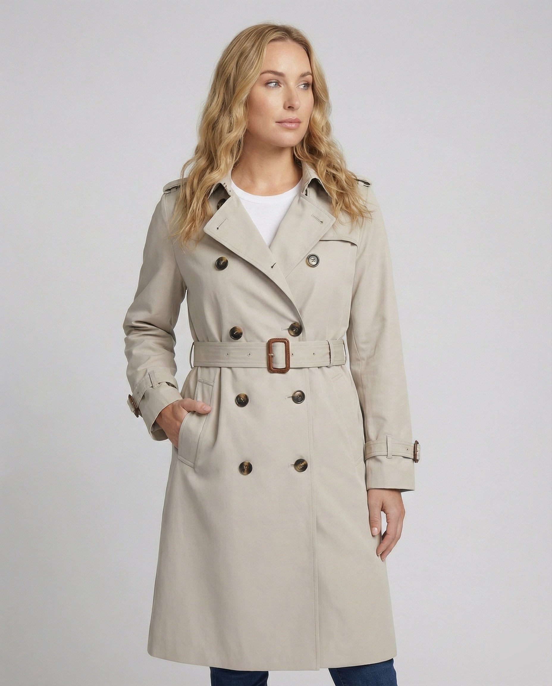 Lässiger Damen Trenchcoat Oversize Design Herbst Jacke in Grau