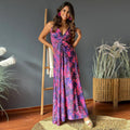 Damen Maxikleid mit tiefem V-Ausschnitt und kreativem Wickeldetail R&B