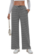 Damen weite Streifenhose mit elastischem Bund und Kordelzug R&B