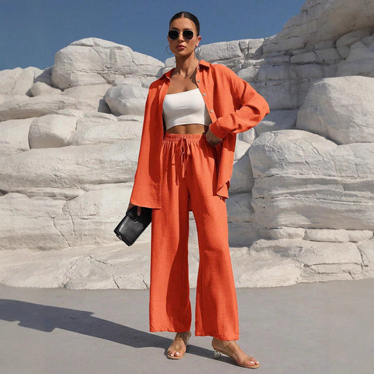Damen elegantes Lounge-Set aus leichtem Stoff mit weitem Schnitt R&B
