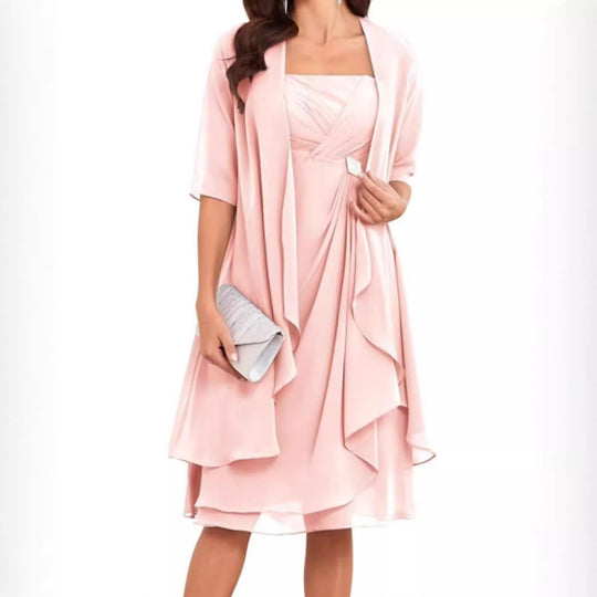 Damen festliches Maxikleid mit einem eleganten Wickeldesign und transparenter Ärmeln Heidi-Mode