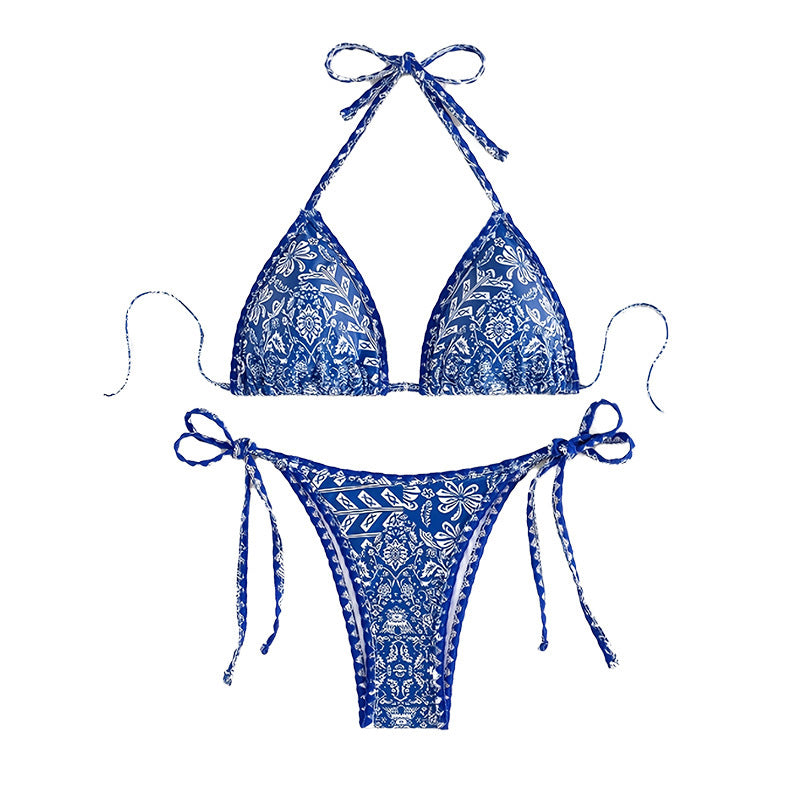 Damen Triangel-Bikini mit verspieltem Floral-Muster und eleganten Bänder R&B