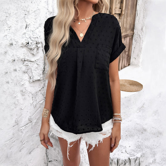 Damen Kurzarmbluse mit feinem Strukturdesign und eleganter Knopfleiste R&B