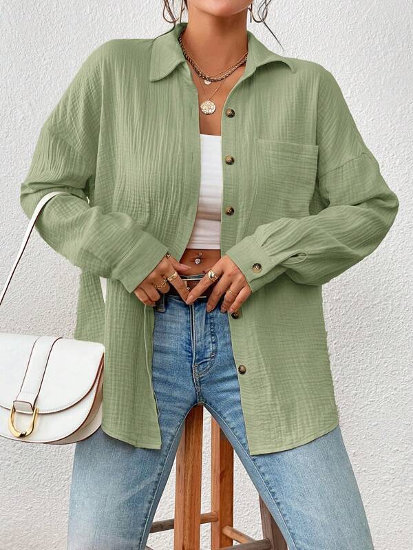 Damen Lässiges Overshirt mit Knopfleiste und Brusttasche R&B