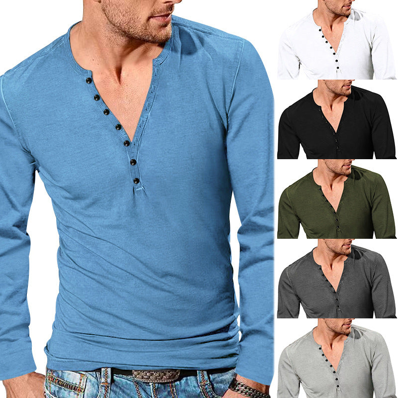Herren Langarm-Henley-Shirt mit strukturierter Oberfläche und modischer Knopfleiste R&B