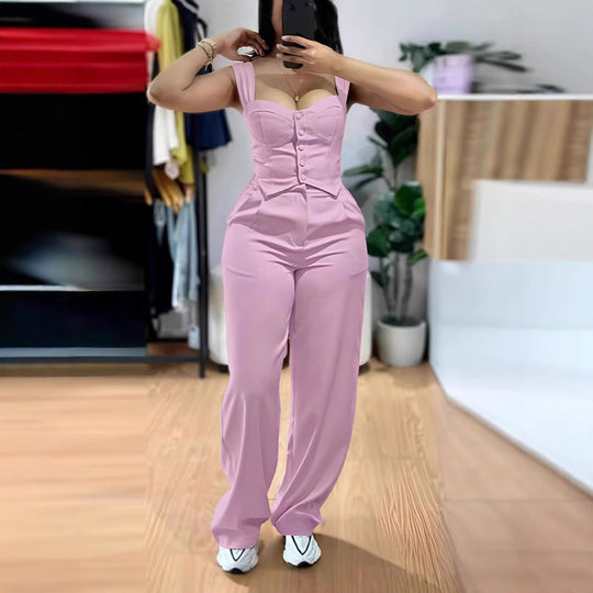 Damen Jumpsuit mit figurbetontem Oberteil und weiten Beinen R&B