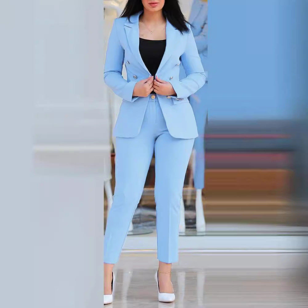 Damen Elegantes Anzug-Set mit tailliertem Blazer und schmalen Hosen R&B
