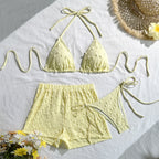 Damen Triangel-Bikini-Set mit eleganten Rüschendetails und passenden Shorts R&B