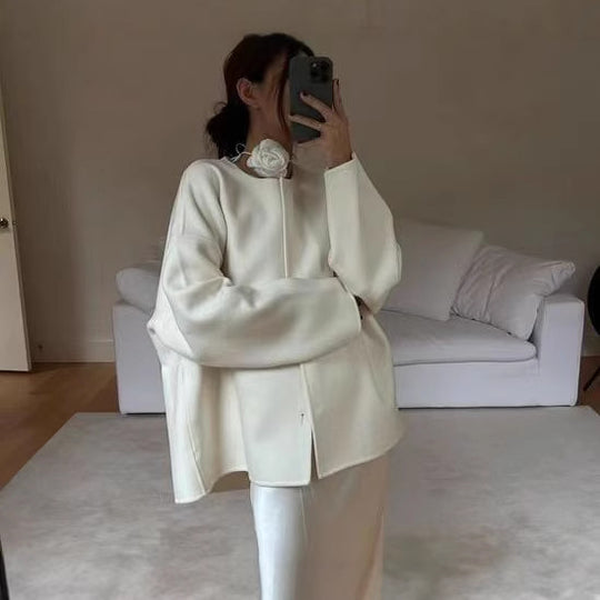 Damen Oversized Mantel mit asymmetrischem Kragen R&B