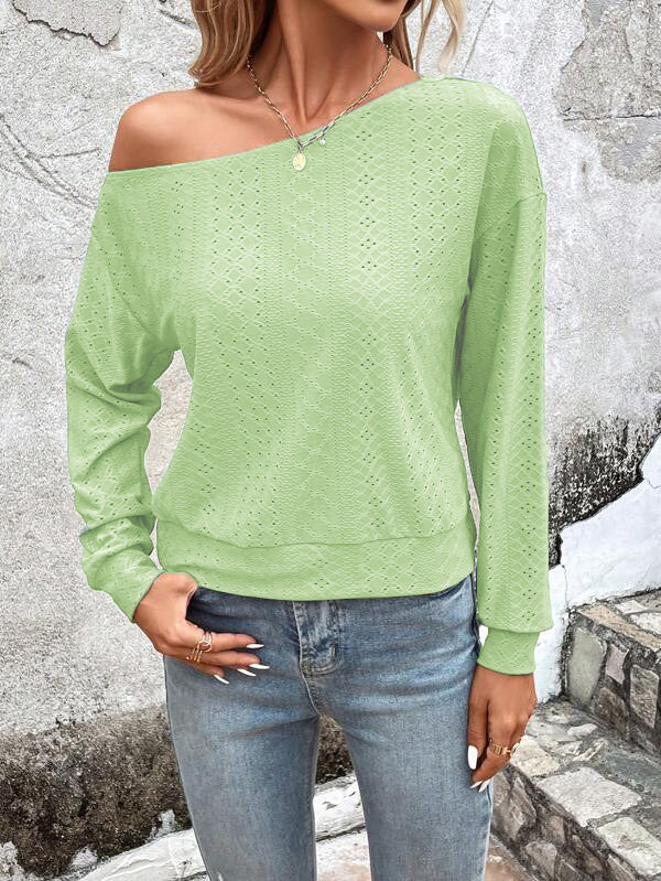 Damen lässiges Sweatshirt mit asymmetrischem Ausschnitt und Lochmuster R&B