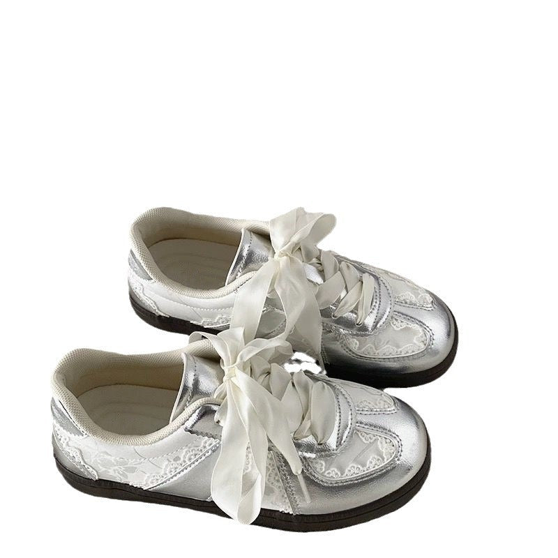 Damen Modische Sneaker mit luxuriösem Spitzen-Design und auffälligen Schleifen R&B
