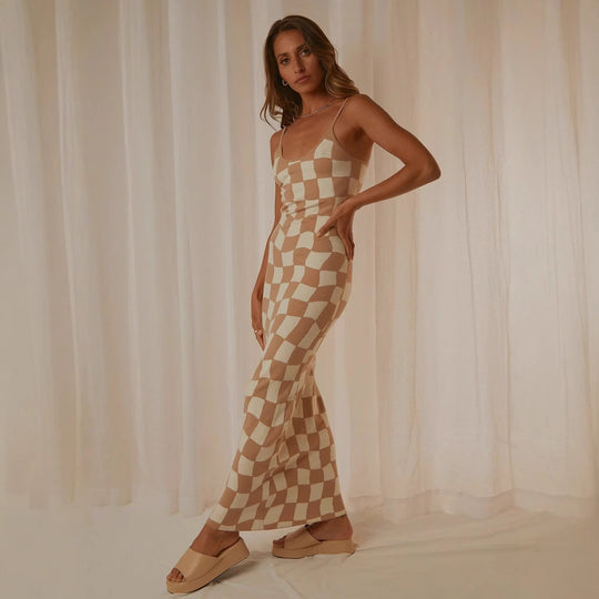 Damen Designer-Midi-Kleid mit stilvollem Grafikmuster R&B
