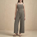 Damen Jumpsuit mit weiten Hosenbeinen und feinem Karomuster EB