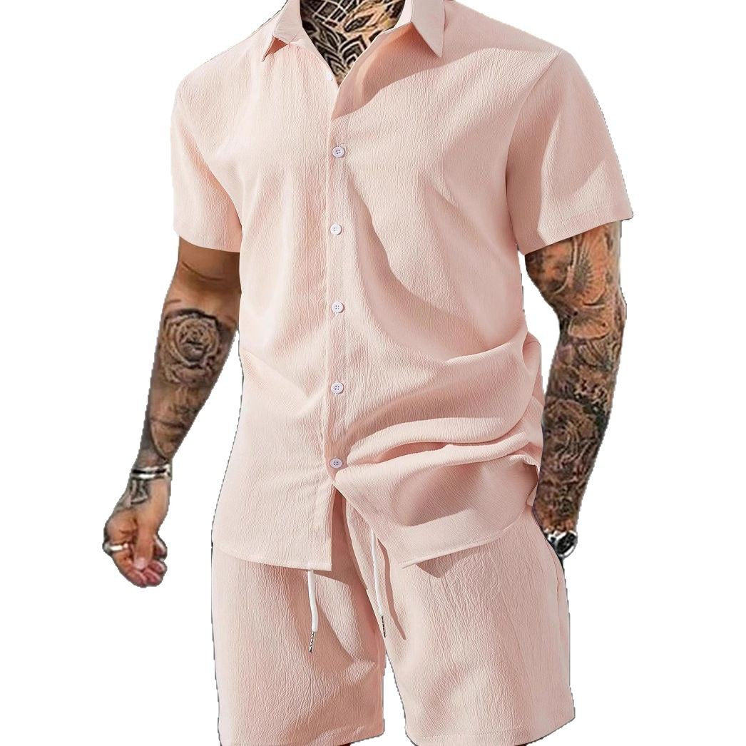 Herren lässiges Shorts-Set mit knöpfbarem Oberteil und elastischem Bund R&B