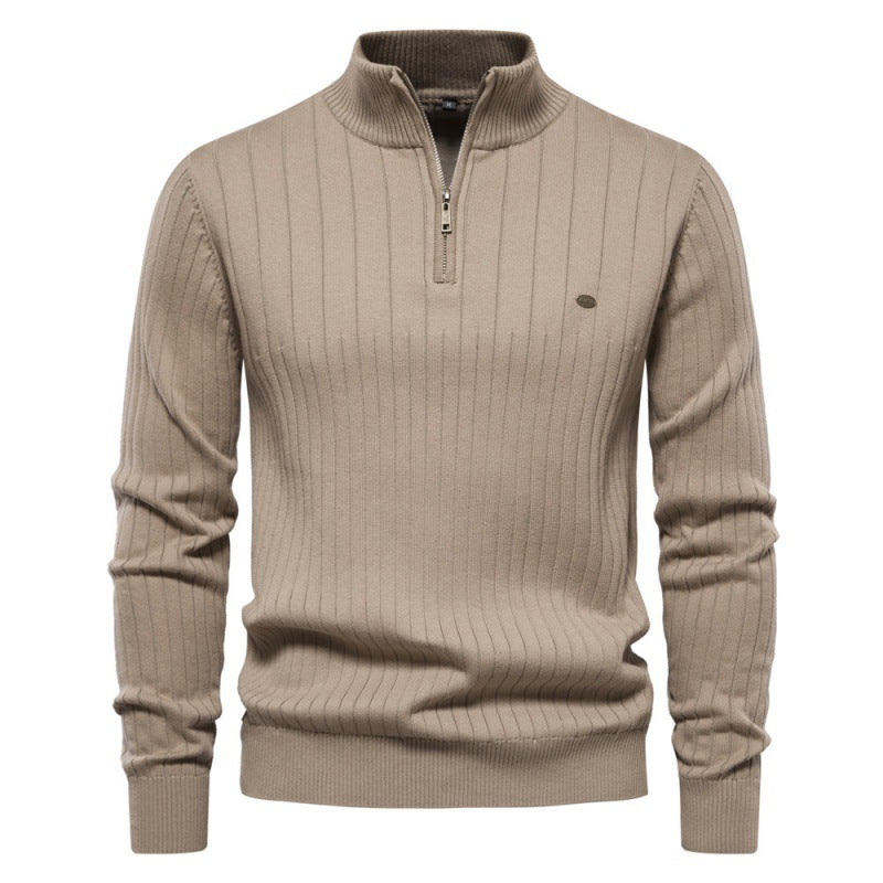 Herren Pullover mit halbem Reißverschluss und Rippstruktur R&B
