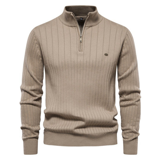 Herren Pullover mit halbem Reißverschluss und Rippstruktur R&B