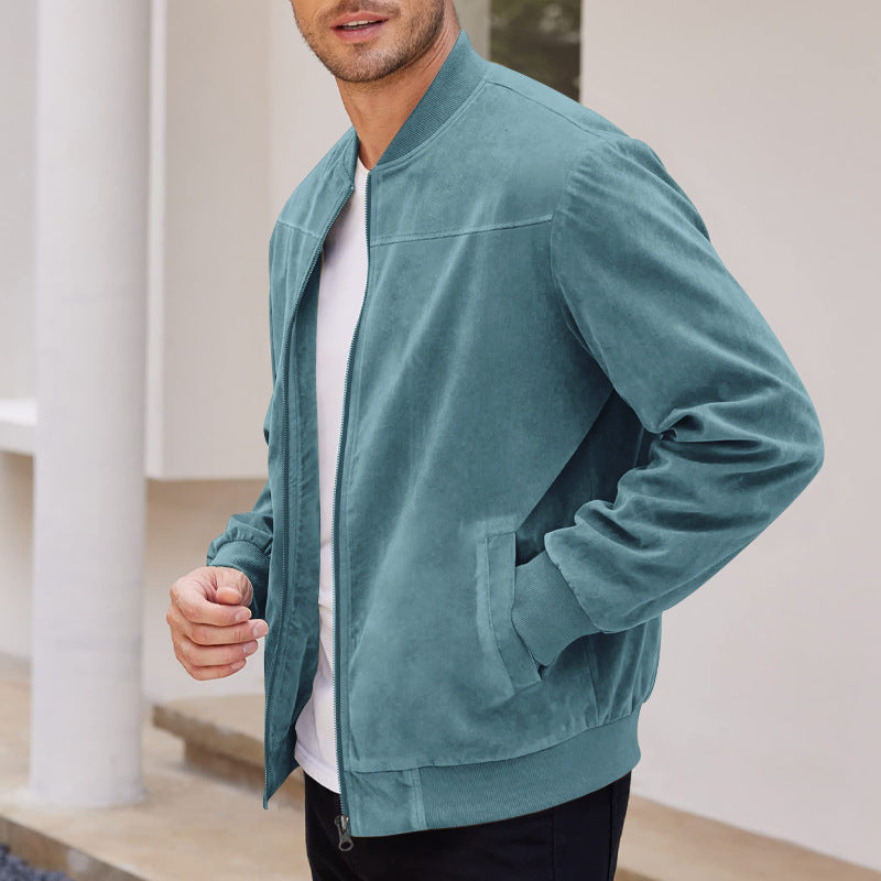 Herren hochwertige Wildlederjacke im sportlichen Bomberstil mit elastischen Bündchen R&B