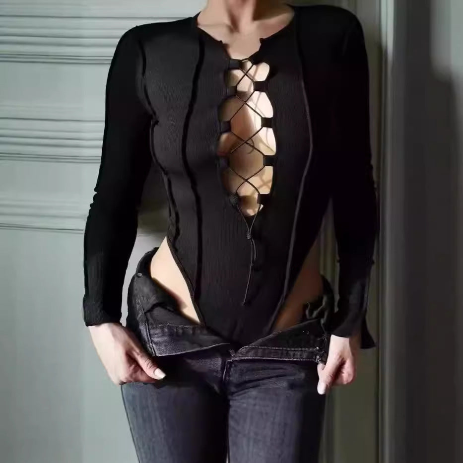 Damenstylisches Langarm-Bodysuit R&B