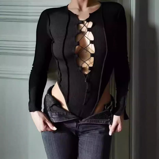 Damenstylisches Langarm-Bodysuit R&B