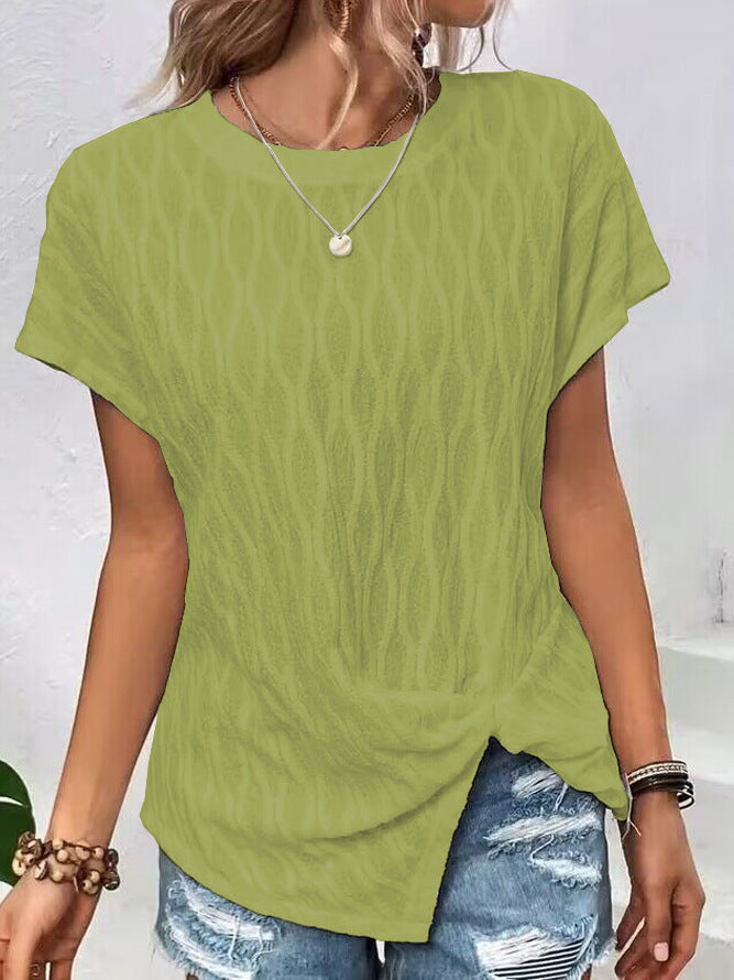 Damen Kurzarm T-Shirt mit strukturiertem Wellenmuster und hochwertiger Baumwolle R&B