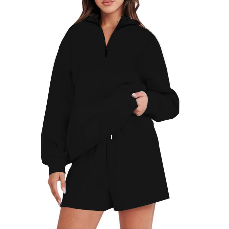 Damen lässiger Hoodie mit kurzem Schnitt und praktischen Taschen R&B