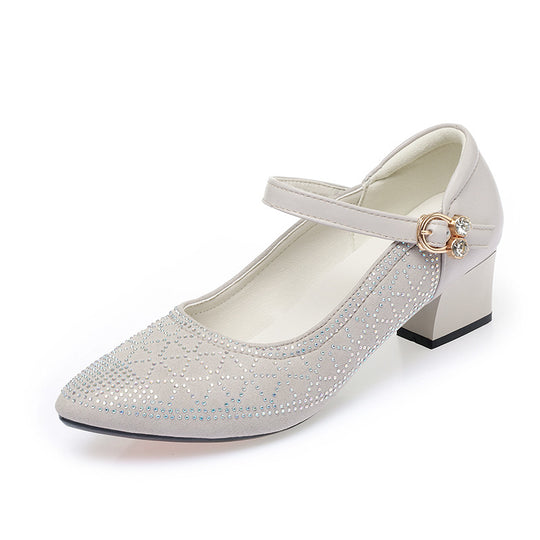 Damen Elegante Mary Jane Pumps mit funkelndem Strassbesatz und komfortablem Blockabsatz R&B