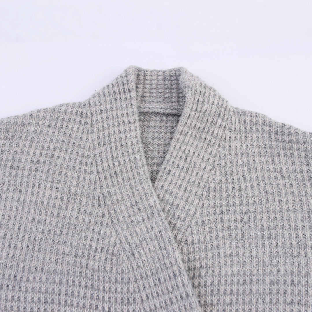 Damen Strickjacke mit doppelter Knopfleiste und hoher Kragen R&B