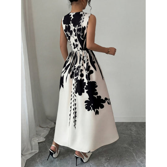 Damen Maxikleid mit floralem Design und taillierbarem Gürtel R&B