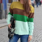 Damen lockerer Strickpullover mit buntem Streifenmuster R&B