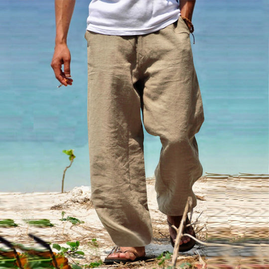 Herren nan lässige Strandhose im Palazzoschnitt aus atmungsaktivem Leinen-Baumwollmix mit Komfortbund R&B