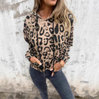Damen Kapuzenpullover mit lässigem Leopardenmuster und praktischen Seitentaschen R&B
