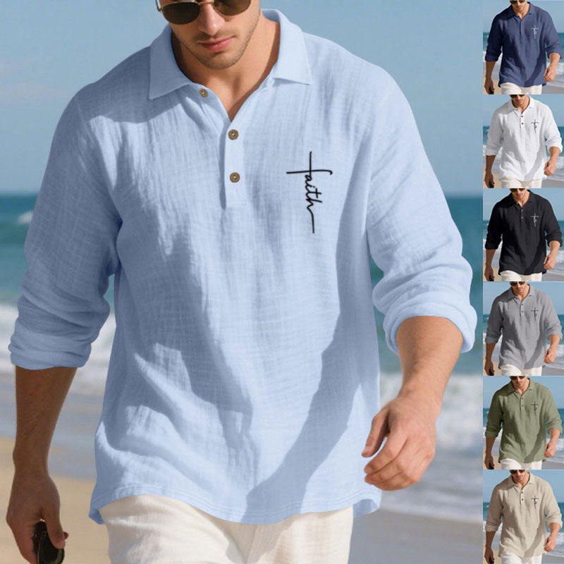 Herren Langarm-Polohemd mit strukturiertem GewR&Be und modischer Knopfleiste R&B
